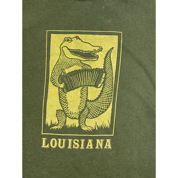 Louisiana Alligator Accordion T-Shirt Olive Green Folk Art Cajun Zydeco Jazz XL - Picture 2 of 8